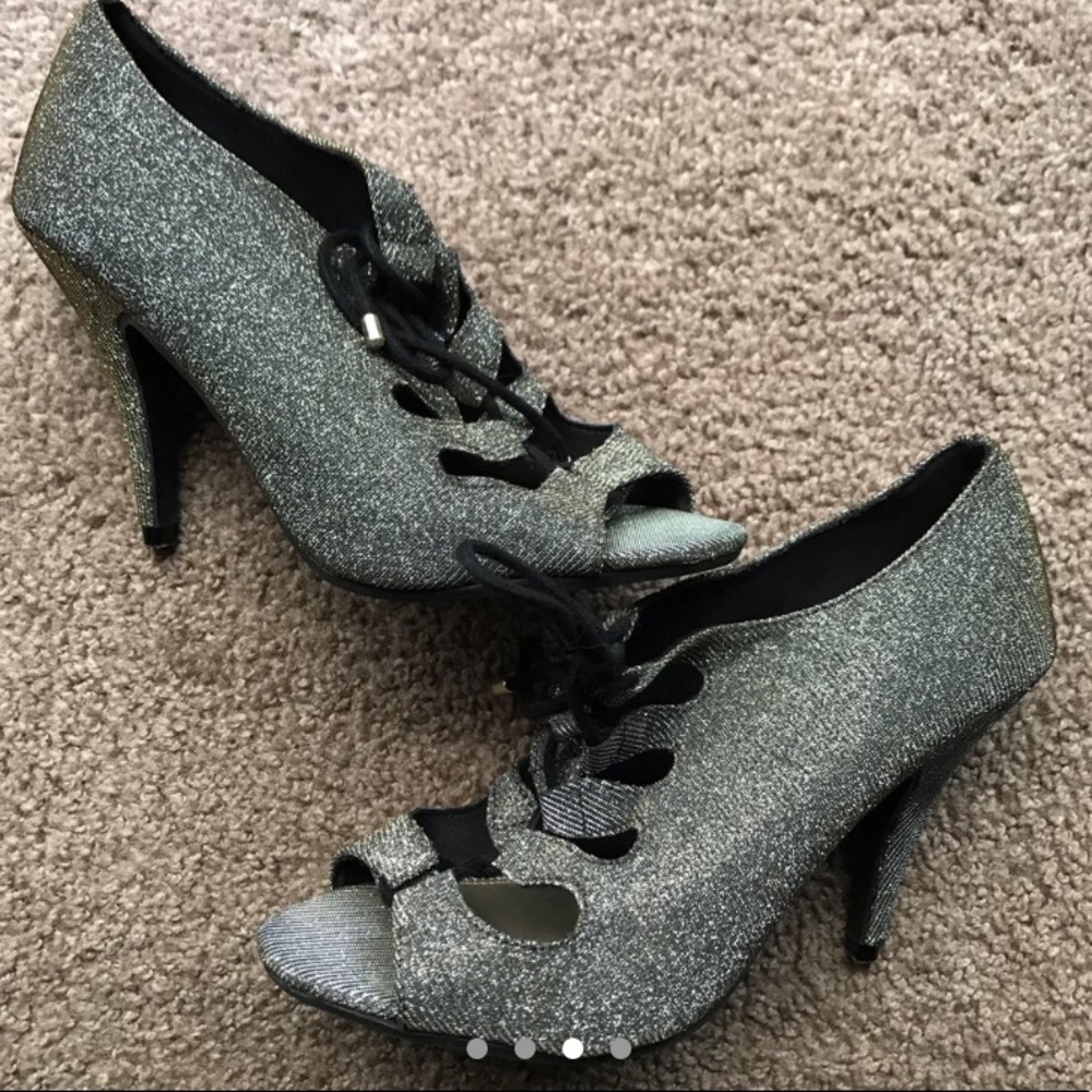 Silver gold tie up heels